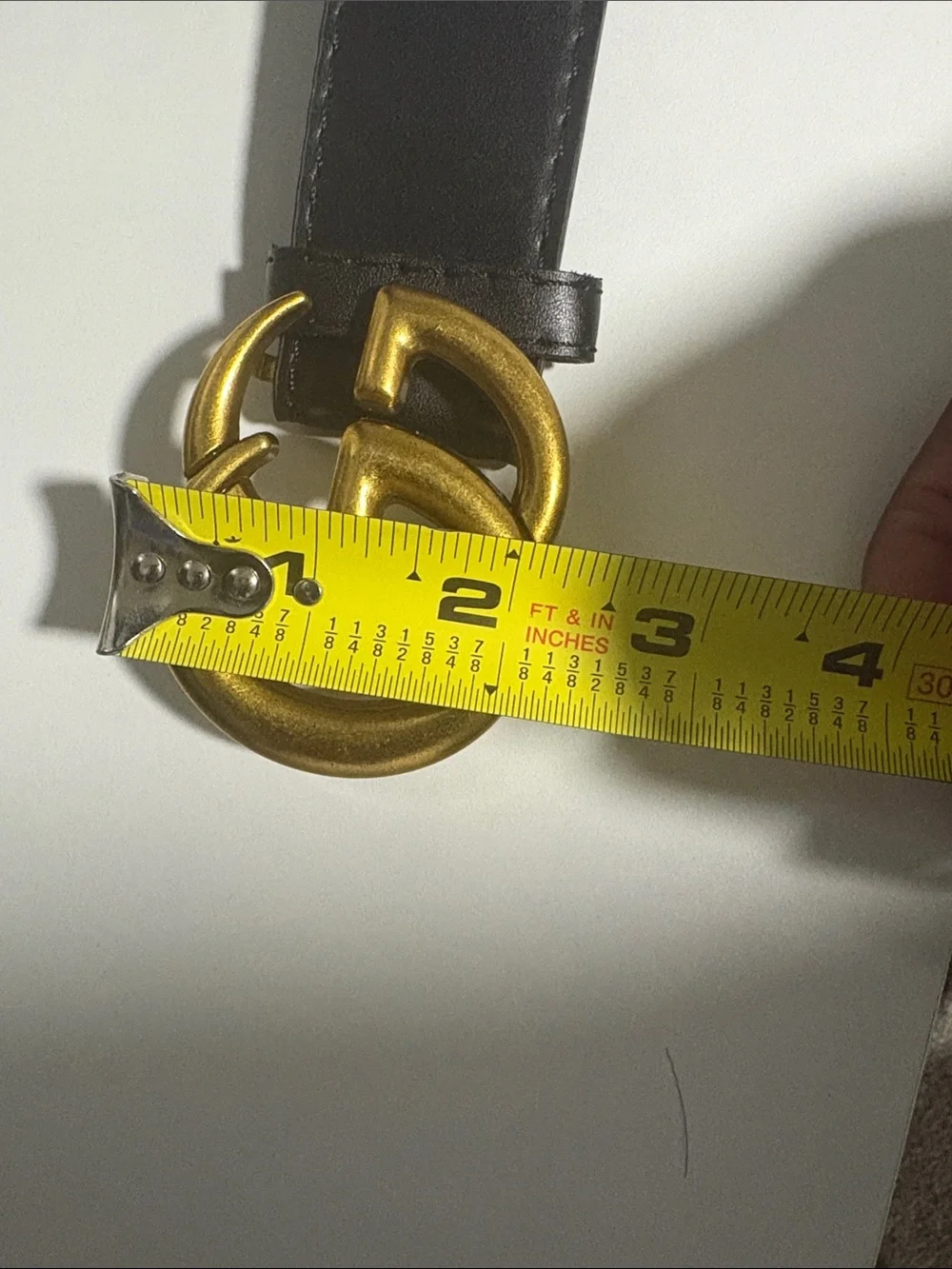 Black Leather Men’s Belt with Gold Double-G Buckle
